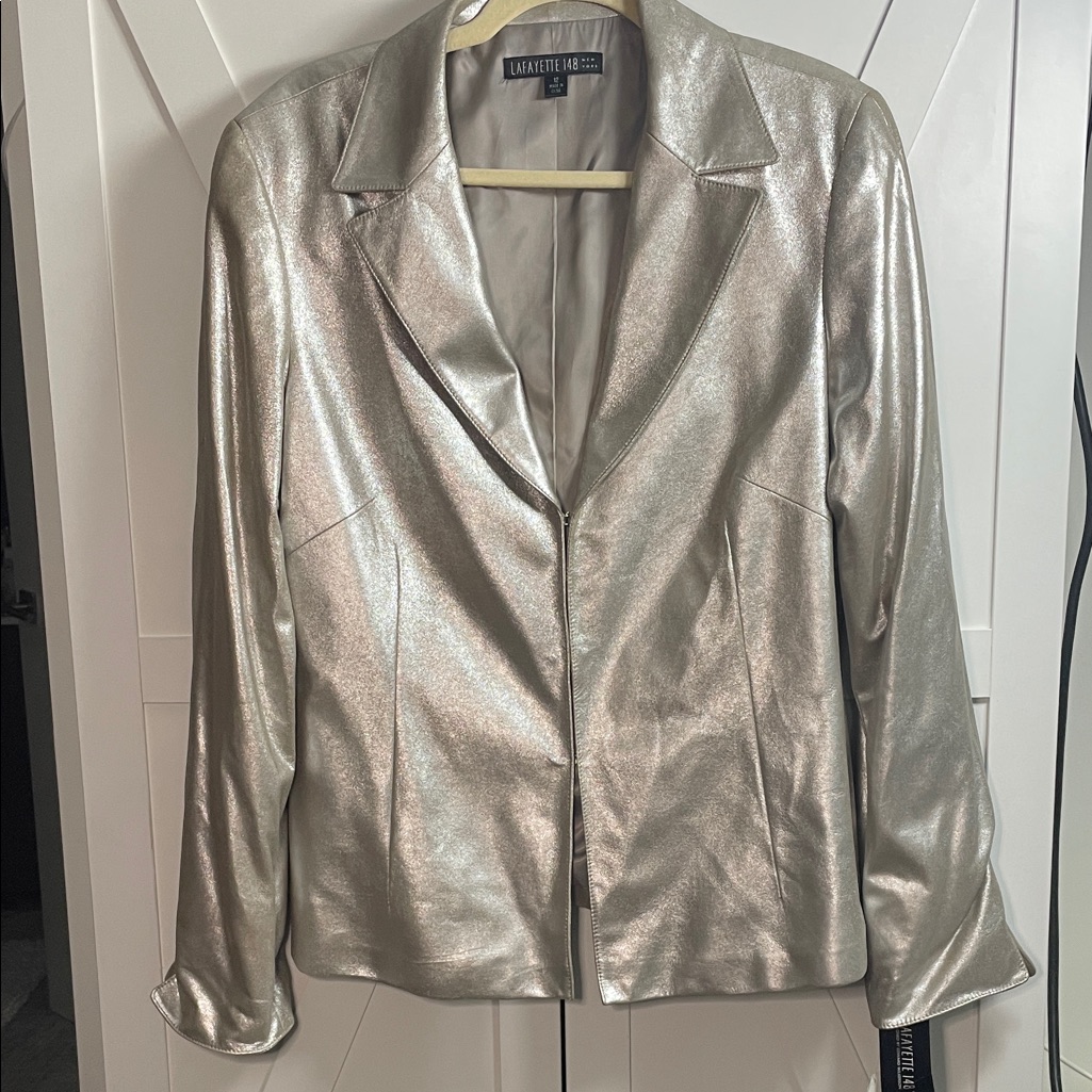 Lafayette 148 New York Metallic Silver Blazer Nwot Tailored Evening Jacket